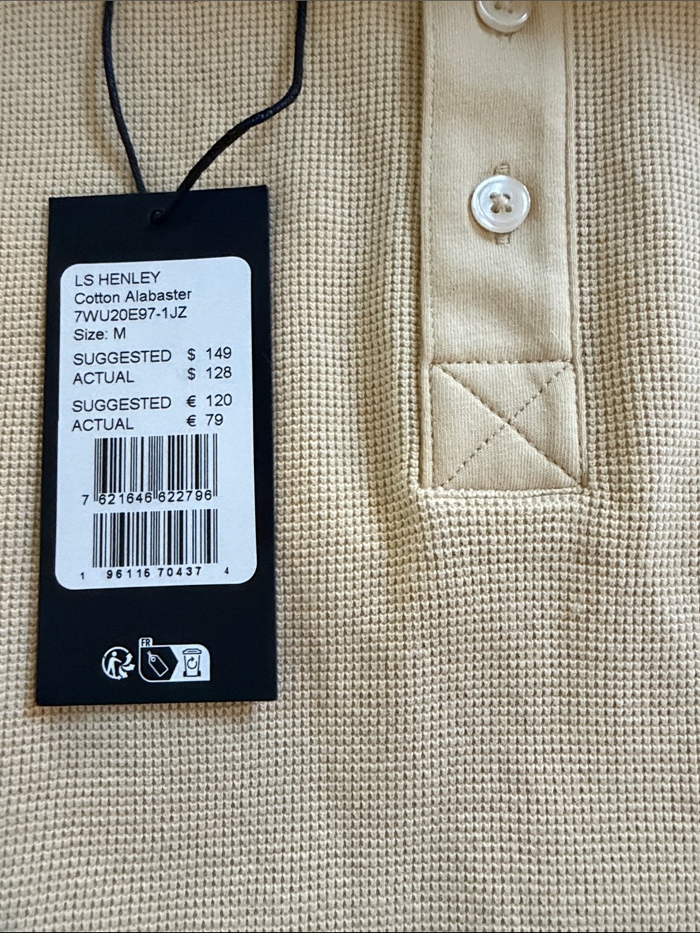 7 For All Mankind Long Sleeve Henley in Light Beige - Picture 9 of 12